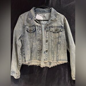 Women's Distressed Denim Jacket - Gray